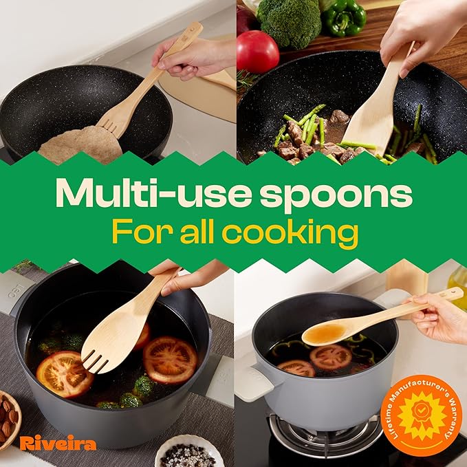 Riveira Maple Wooden Cooking Utensils Set of 6 Premium Non-Toxic Wooden Spoons & Spatula for Cooking-Ruum Studio Home