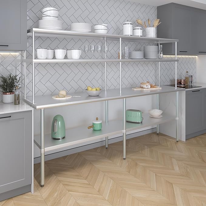 AmGood Double OverShelf Stainless Steel NSF - Many (96" Long x 18" Deep)-Ruum Studio Home