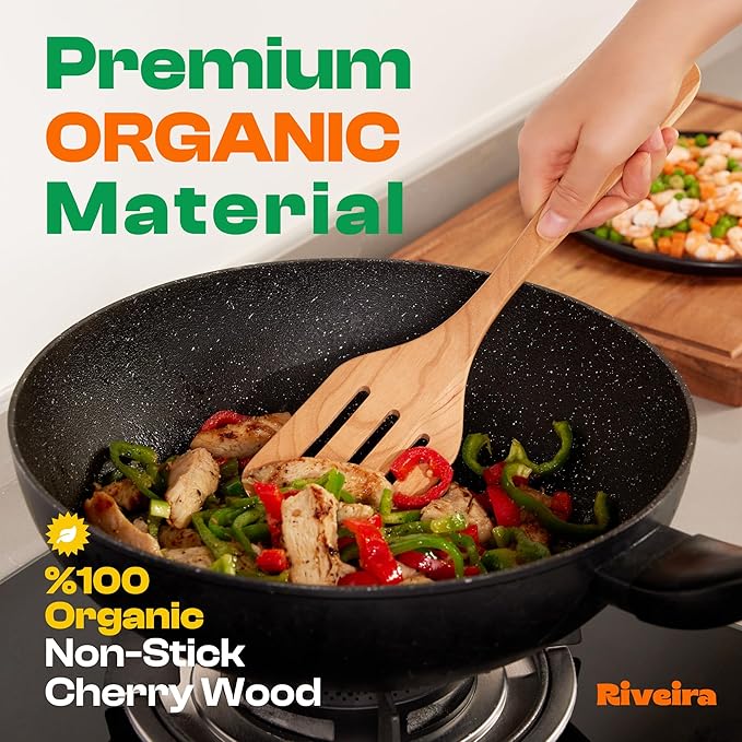 Riveira Cherry Wooden Spoons for Cooking Set of 9 – Natural Cherry Wooden Cooking Utensils, Wooden Spatula, Wooden Spoon - Premium Quality Wooden Utensil Set for Non-Toxic Cooking-Ruum Studio Home