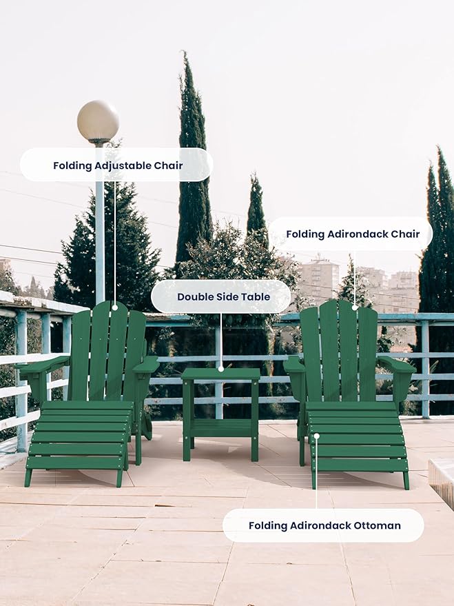 KINGYES Folding Adirondack Ottomans Set of 2 for Adirondack Chair, Green-Ruum Studio Home