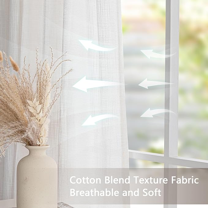 MYSKY HOME Natural Curtains for Living Room, Beige Semi Sheer Curtains & Drapes Light Filtering Farmhouse Country Boho Style Back Tab Draperies for Sliding Glass Door (Customsize, Natural)-Ruum Studio Home