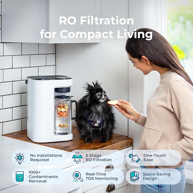 Bluevua RO100ROPOT-LITE Countertop Reverse Osmosis Water Filter System, 5 Stage Purification, 3:1 Pure to Drain, Portable Water Purifier (No Installation Required) (White)-Ruum Studio Home