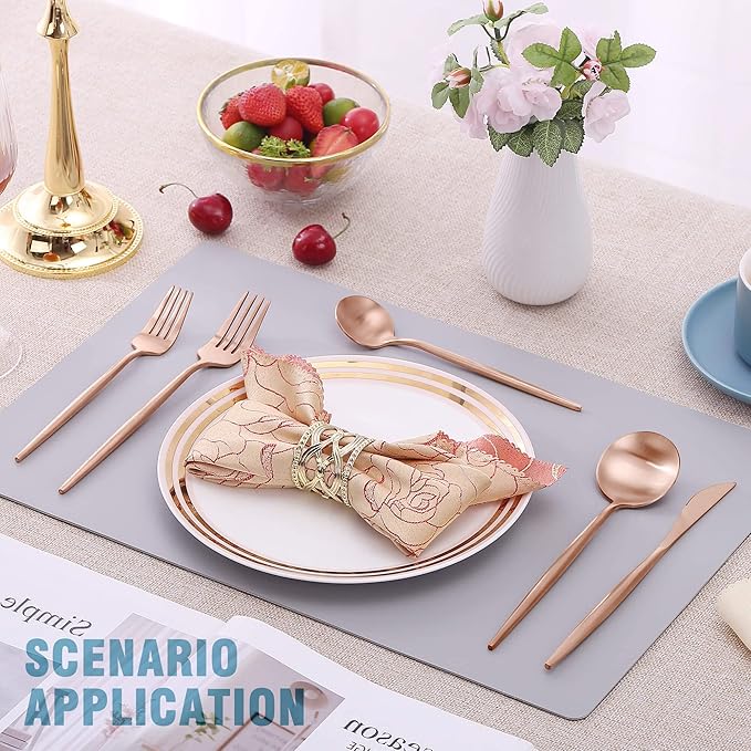 Matte Rose Gold Silverware Set for 6,Modern Stainless Steel Brushed Cutlery Set,30-Pieces Heavy Duty Flatware Set,Knives Spoons and Forks Set Utensils Set, Satin Finish, Dishwasher Safe-Ruum Studio Home