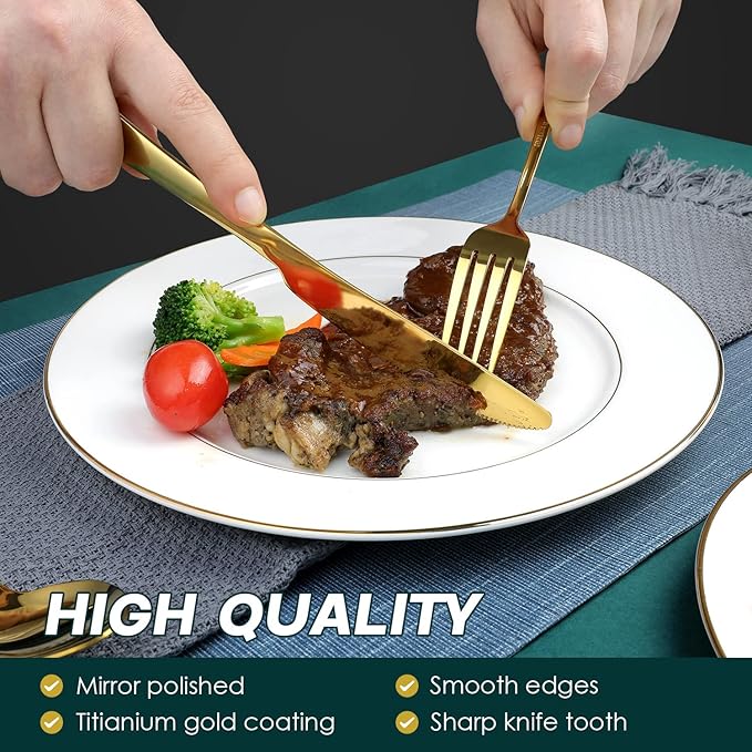 Gold Silverware Set, OGORI 24-Piece Food Grade Stainless Steel Gold Flatware Set, Kitchen Utensil Set Service for 6, Mirror Polished Tableware Cutlery Set for Home and Restaurant, Dishwasher Safe-Ruum Studio Home