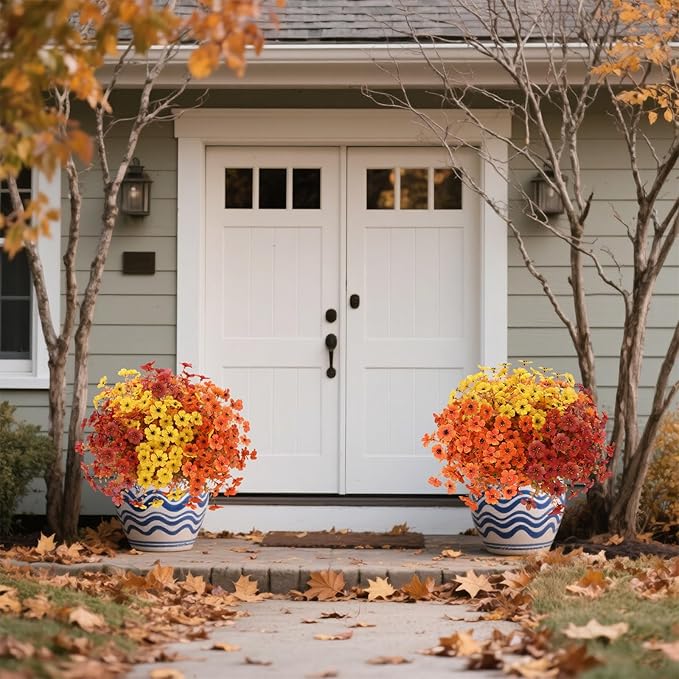 12 Bundles Artificial Fall Flowers Faux Mums for Outdoor Indoor, Artificial Plants Daisy Faux Plants Fake Mums for Fall Decor Pots Patio Garden Porch Autumn (Orange,Brown,Yellow) (12)-Ruum Studio Home