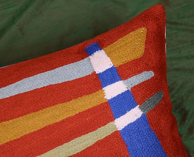 Lumbar Kandinsky Orange Abstract Pillow Cover Elements Modern Throw Pillowcase Chair Cushion Contemporary Pillowsham Accent Farmhouse Couch Hand Embroidered Wool Size 14x20-Ruum Studio Home