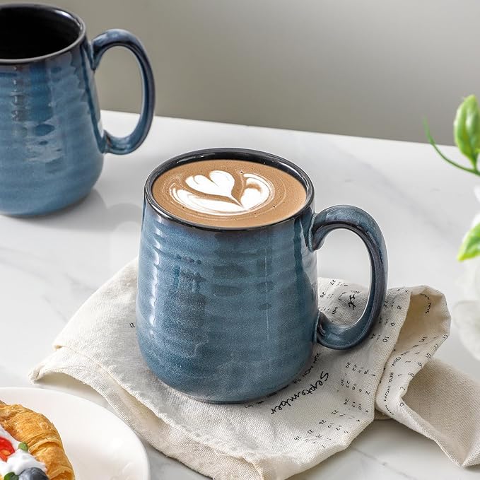 Hasense Coffee Mug Set of 4, 12 Ounce Ceramic Coffee Cups with Handle, Large Mug Set for Coffee, Tea, Chocolate, Modern Mug Gift for Men and women, Dishwasher & Microwave Safe(Blue)-Ruum Studio Home