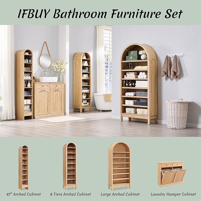 Double Tilt Out Laundry Hamper Cabinet, 20 Gallon Farmhouse Trash Can Cabinet with Drawer, Hidden Wood Garbage Can Bin Cabinets with Laundry Storage Basket for Bathroom, Kitchen (Natural)-Ruum Studio Home