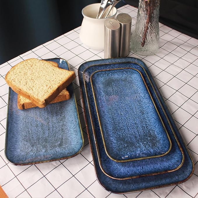 Porcelain Dinner Plates set dessert salad dish Set of 4,Main Dish for Steak,Bread, Pasta,Salad, Microwave Oven and Dishwasher Safe,Scratch Resistant Reusable 9.8 INCH Rectangular-Ruum Studio Home