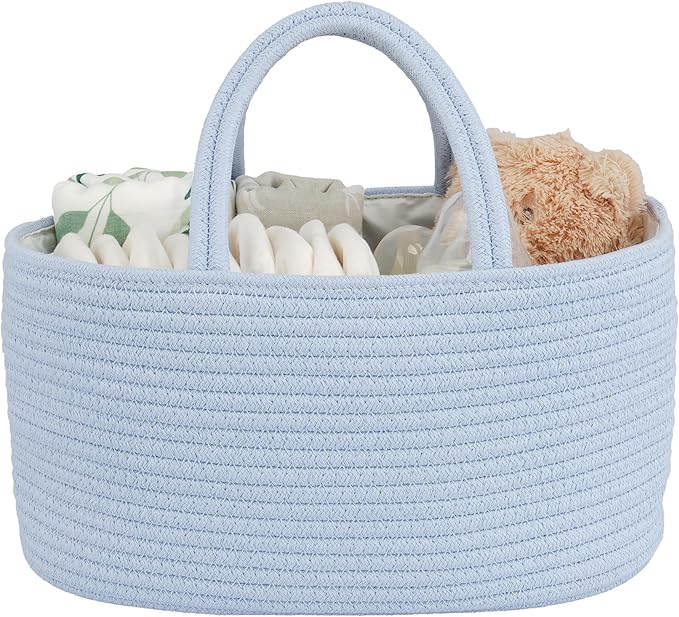 Diaper Caddy Organizer Cotton Rope Baby Basket Nursery Storage and Portable Tote Bag for Car Ideal Baby Shower Gifts and Registry Must-Have for Newborn Essentials blue-Ruum Studio Home