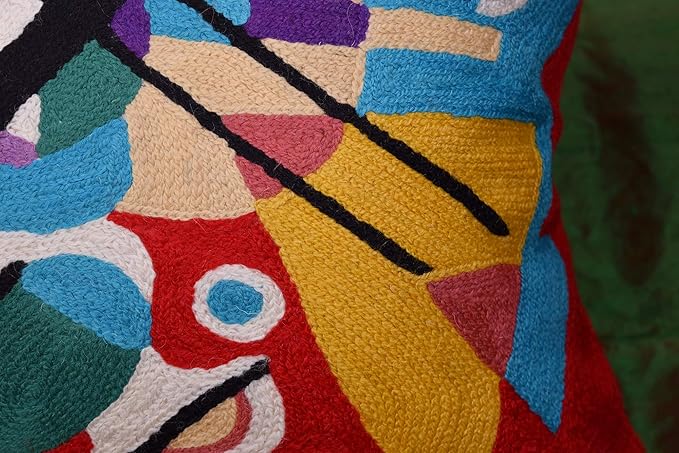 Lumbar Kandinsky Red Abstract Pillow Cover Modern Throw Pillowcase Modern Chair Cushion Red Contemporary Pillowsham Farmhouse Couch Cushions Hand Embroidered Wool Size 14x20-Ruum Studio Home