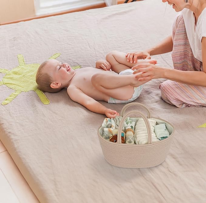 Diaper Caddy Organizer Cotton Rope Baby Basket Nursery Storage and Portable Tote Bag for Car Ideal Baby Shower Gifts and Registry Must-Have for Newborn Essentials Large konjak-Ruum Studio Home