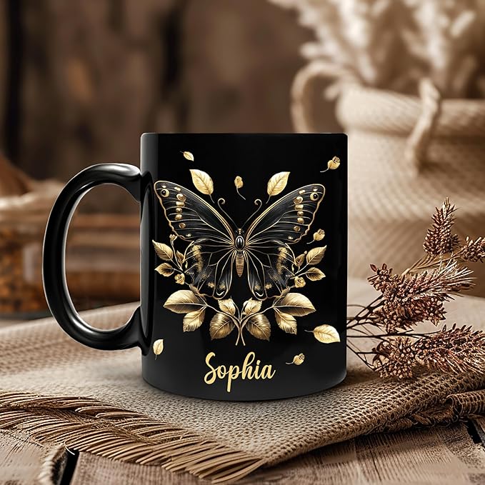 Hyturtle Personalized Yellow Butterfly Mug - Butterfly Gifts For Women Lovers - Animal Gift For Bird Lover Her - Bird Gifts For Mom on Mother Day - Custom Name Coffee Cup Ceramic Mug 11 Oz 15 Oz-Ruum Studio Home