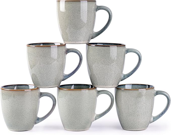 GBHOME Ceramic Coffee Mugs Set of 6, 12oz Stoneware Coffee Mugs Set For Dad Mom Women MEN, Light Weight Coffee Cups for Latte/Tea/Beer/Hot Cocoa, Dishwasher & Microwave Safe-Ruum Studio Home
