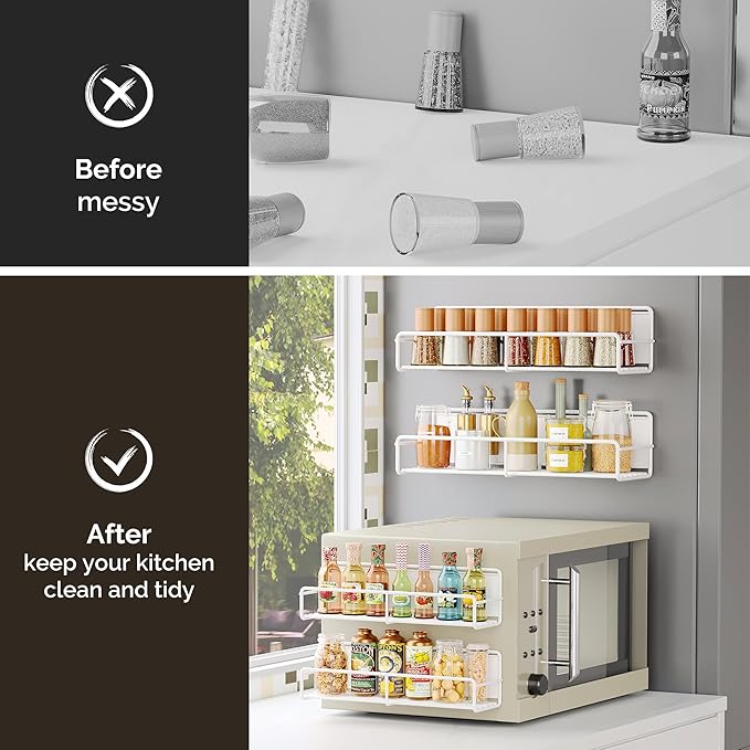 4 Pack Magnetic Spice Rack Organizer, Space Saver for Refrigerator and Microwave Oven, Metal Fridge Shelf, White-Ruum Studio Home