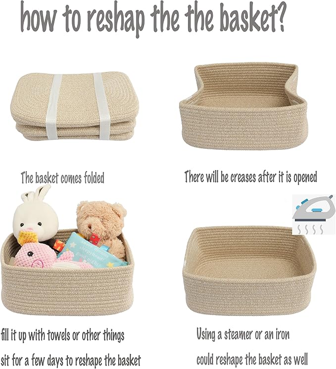 Small Woven Storage Baskets 12“X8”X5“ Decorative Rope Bins for Organizing Shelves, Closets, and Toys, Empty Gift Baskets, Cute Organizer Basket for Home and Office (oatmeal, regular)-Ruum Studio Home