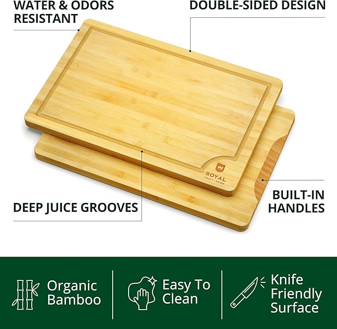 Wooden Cutting Boards for Kitchen Meal Prep & Serving - Bamboo Wood Cutting Board Set - Charcuterie & Chopping Butcher Block for Meat - Kitchen Gadgets Gift-Ruum Studio Home
