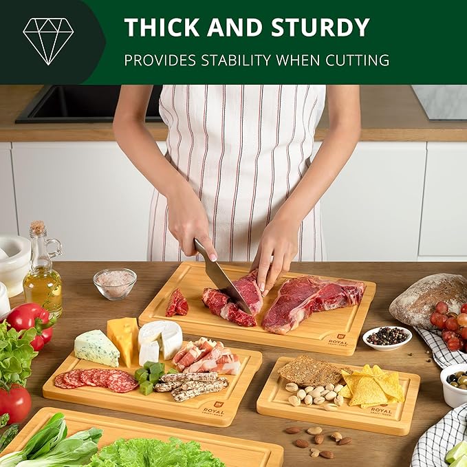 ROYAL CRAFT WOOD Wooden Cutting Boards for Kitchen Meal Prep & Cutting - Bamboo Wood Cutting Board Set with Deep Juice Groove Side Handles - Charcuterie & Chopping Butcher Block for Meat (4 Pcs)-Ruum Studio Home