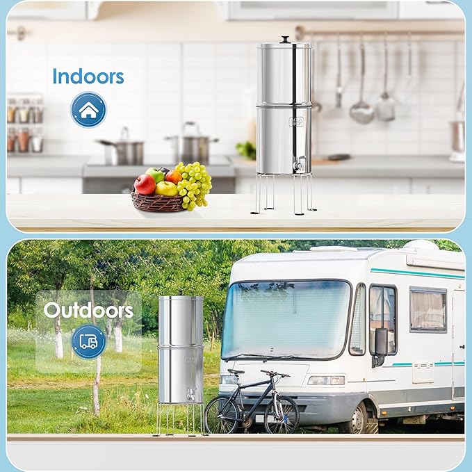 AQUA CREST Gravity Water Filter System, 304 Stainless Steel Countertop System with 4 Filters and Anti-Slip Stand, Reduce Fluoride and Chlorine, 2.25G, for Home, Camping, RVing, Off-Grid, Emergencies-Ruum Studio Home