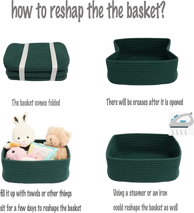Small Woven Storage Baskets 12“X8”X5“ Decorative Rope Bins for Organizing Shelves, Closets, and Toys, Empty Gift Baskets, Cute Organizer Basket for Home and Office (dark green, regular)-Ruum Studio Home