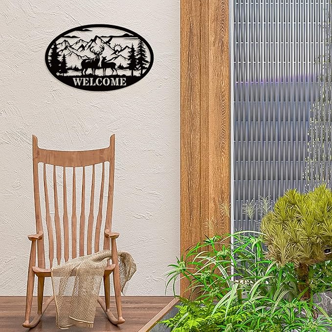 Rustic Metal Deer Cabin Sign, Outdoor Welcome Sign for Front Porch, Great Gift for Hunters, Farmhouse Cabin Decor-Ruum Studio Home