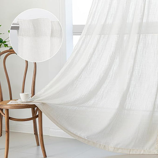 MYSKY HOME 90 Inch Curtains for Sliding Glass Door Windows, Living Room Decoration Cotton Drapes Soft Comfortable Touch Farmhouse Country Patio Treatment Set, 50" Width, Natural, 2 Panels-Ruum Studio Home