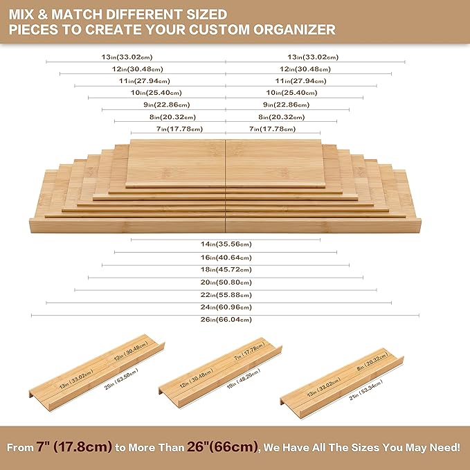 Bamboo Spice Rack Drawer Organizer - 8 Pieces Set- 9" Wide Per Piece - Combine Pieces Into 18" Wide Rack (9" or 18")-Ruum Studio Home