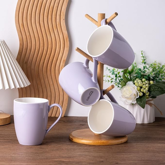 GBHOME 16oz Coffee Mugs Set of 6, Large Ceramic Coffee Mugs for Man, Woman, Dad, Mom, Modern Coffee Mugs Set with handle for Tea/Latte/Cappuccino/Milk/Cocoa. Dishwasher&Microwave Safe,Puple-Ruum Studio Home