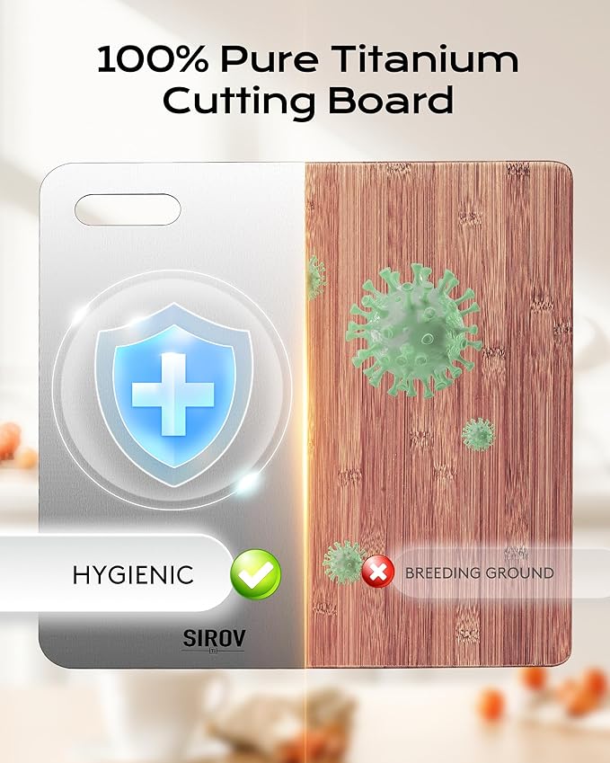 Titanium Cutting Board, 100% Pure Titanium Cutting Boards For Kitchen, Best Non Toxic titanium chopping board, Dishwasher safe, Hygiene and Durability for Meat, Fruit, and Vegetables (10.2L*6.3W)-Ruum Studio Home