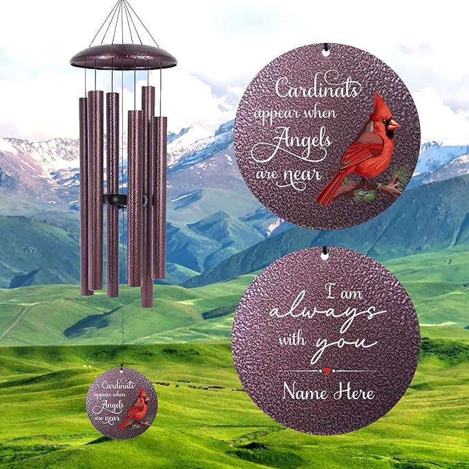 ASTARIN 36" Large Deep Tone Personalized Name Sympathy Wind Chimes, Cardinal Memorial Wind Chime for Loss of Mother Father Loved One, Bereavement Condolence Gifts Decor Outdoor Patio Garden-Ruum Studio Home