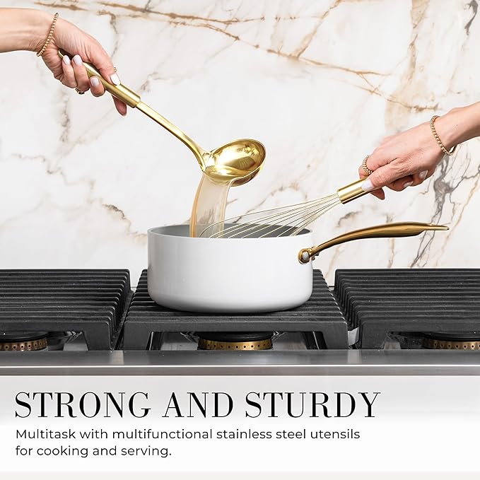 Styled Settings White and Gold Kitchen Utensils Set - 15-Piece BPA free, Non-Scratch, Utensils Set Includes White Silicone Cooking Utensils and Measuring Cups and Spoons-Ruum Studio Home
