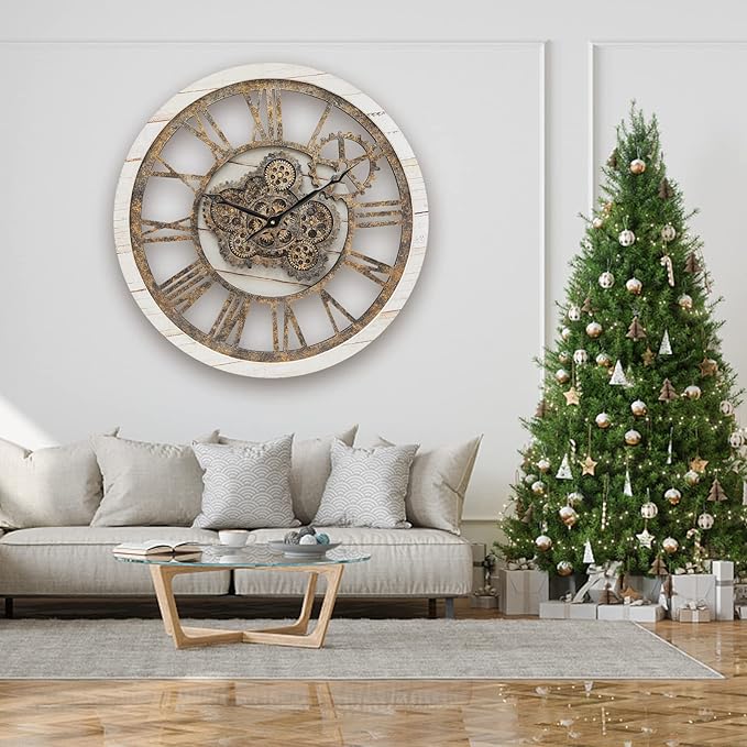 HOIBAI Wall Clock, 24 Inch Moving Gears Clock Large Wall Clock for Living Room Decor Rustic Vintage Industrial Steampunk Farmhouse Big Clock for Home Kitchen Bedroom Office-Ruum Studio Home