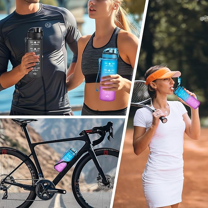 Enerbone Water Bottle, Leakproof BPA & Toxic Free, Motivational Water Bottle with Times to Drink and Straw, Fitness Sports Water Bottle with Strap for Office, Gym, Outdoor Sports-Ruum Studio Home