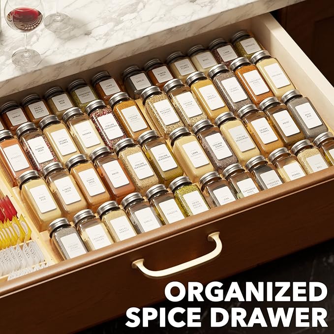 SpaceAid Bamboo Spice Drawer Organizer, (Need 3" Deep Drawer) Expandable 4 Tier Spices Rack for Cabinet, Kitchen Seasoning Storage Insert (Jars Not Included, From 12" to 23" Wide)-Ruum Studio Home