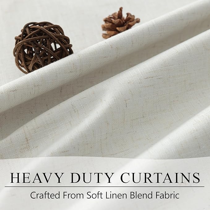 Elegant 100% Blackout Curtains 92 Inches Long for Living Room 2 Panels Set Room Darkening Energy Saving Curtains Window Coverings Cream Flax Linen Back Tab Pleated Drapes Aesthetic Bedroom 92 Length