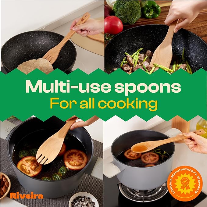 Riveira Cherry Wooden Spoons for Cooking Set of 6 – Natural Cherry Wooden Cooking Utensils, Wooden Spatula, Wooden Spoon - Premium Quality Wooden Utensil Set for Non-Toxic Cooking-Ruum Studio Home