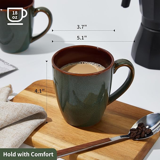 Coffee Mug 16 oz, Ceramic Coffee Mugs Set of 4, Reactive Glaze Mug for Latte/Tea/Cappuccino, Large Stackable Mug Set for Men, Women, Dad, Mom, Dishwasher & Microwave Safe, Brown Green-Ruum Studio Home