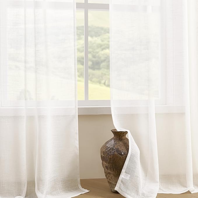 Joydeco Sheer Curtains 72 Inches Long, White Curtains for Living Room 2 Panels Set, Window Curtains Privacy Assured with Light Filtering(W52 x L72 Inch,Pure White)-Ruum Studio Home