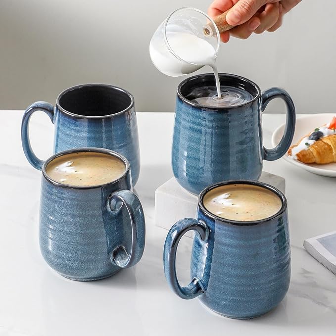 Hasense Coffee Mug Set of 4, 12 Ounce Ceramic Coffee Cups with Handle, Large Mug Set for Coffee, Tea, Chocolate, Modern Mug Gift for Men and women, Dishwasher & Microwave Safe(Blue)-Ruum Studio Home