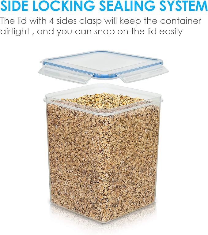 Vtopmart Large Food Storage Containers 5.2L / 175oz, 4 Pieces BPA Free Plastic Airtight Canisters for Flour, Sugar, Baking Supplies, Rice with Lids, 4 Measuring Cups and 24 Labels, Blue-Ruum Studio Home