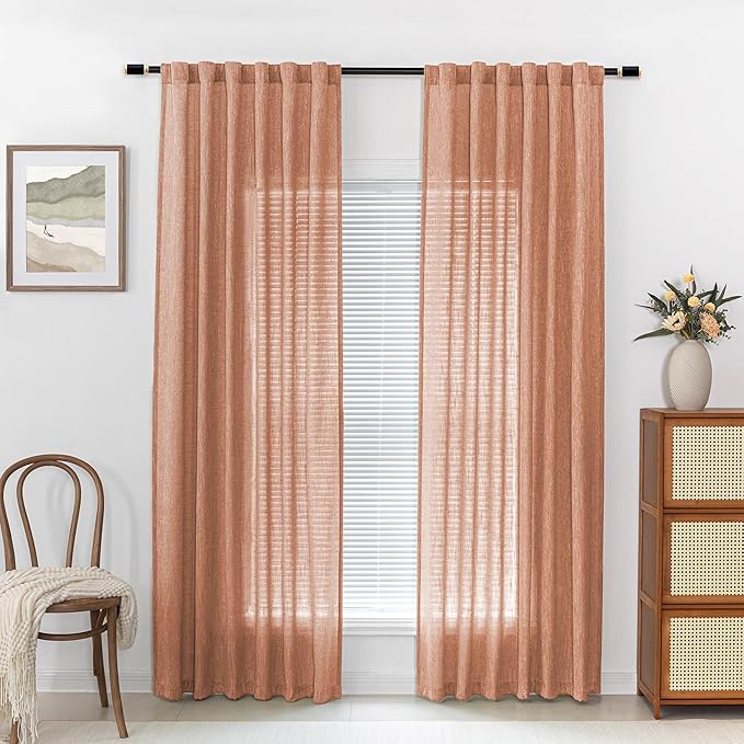 MYSKY HOME Burnt Orange Curtains for Bedroom 84 Inch Length, Living Room Curtains & Drapes Boho Semi Sheer Light Filtering for Sliding Glass Door Windows Soft Elegant, 50" x 84", Orange, 2 Panels-Ruum Studio Home