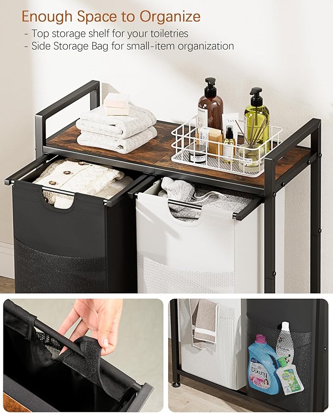 Lulive Double Laundry Hamper, Multifunctional Basket Organizer, 112L Laundry Sorter with Removable Bags and Fabric Handles, Large Top Shelf Laundry Bag for Bathroom, Dorm, Laundry Room-Ruum Studio Home