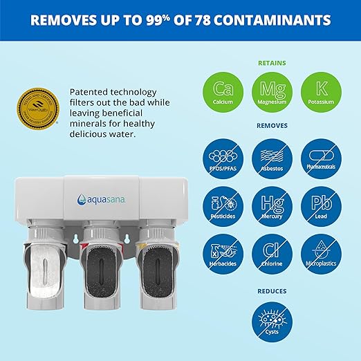 Aquasana Under Sink Water Filter System - Reduces PFAS, Lead, & Chlorine in Drinking Water - Under Counter Claryum Filtration for Kitchen - 3-Stage - Brushed Nickel Faucet - AQ-5300.55-Ruum Studio Home