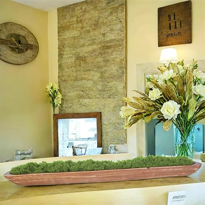 Athaliah Wooden Dough Bowl, Hand Carved Rustic Long Wood Dough Bowls for Decor, Vintage Large Wooden Bread Bowl for Table Centerpiece Dining Room Home Kitchen Decor Candles (40 Inch-Brown)-Ruum Studio Home