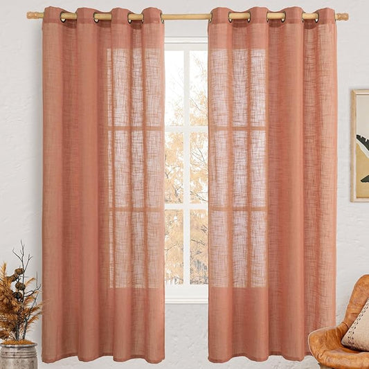LAMIT Terracotta 72 inch Linen Curtains 2 Panels Set for Living Room, Soft Thick Linen Semi Sheer Light Reducing Bronze Grommet Window Treatments Neutral Drapes for Bedroom, 52 x 72 Inch-Ruum Studio Home