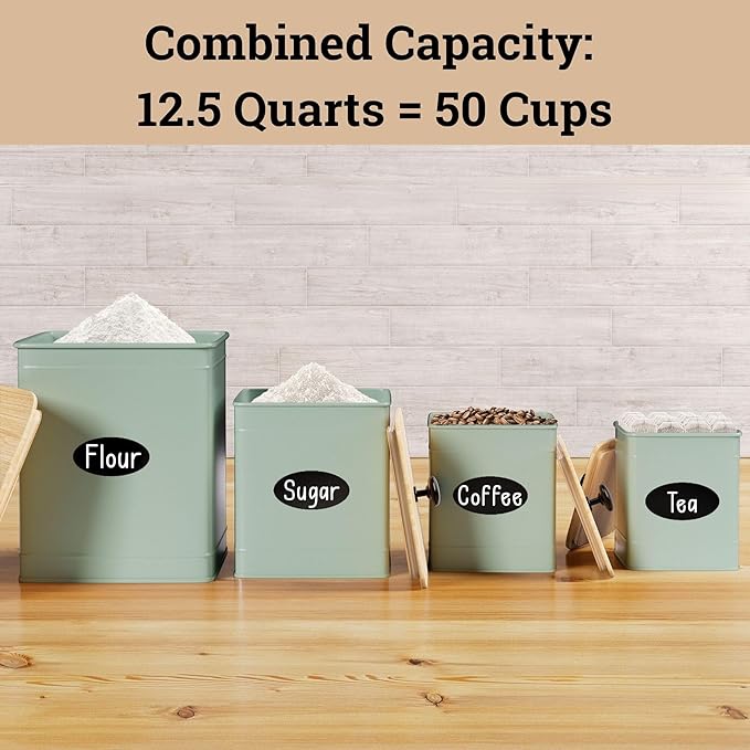 Kitchen Canisters for Countertop Set of 4 with Customizable Chalkboard Labels & Marker Pen - Big Iron Kitchen Canisters with Airtight Lids - Sage Green Canister Set - Flour and Sugar Containers-Ruum Studio Home