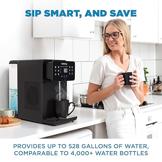 Ivation H2O Hot & Cold, Countertop Reverse Osmosis System, TDS Filter System, 4 Stage RO Water Filtration, 6 Temperature Presets, 3:1 Pure to Drain, Portable Plug-and-Play - Black-Ruum Studio Home