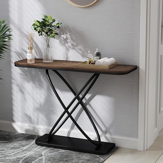 BECHAEO Farmhouse Narrow Console Table for Living Room, 47.4" Rustic Narrow Entryway Table, Sofa Tables Behind The Couch, Industrial Wooden Accent Tables for Hallway, Foyer Walnut-Ruum Studio Home