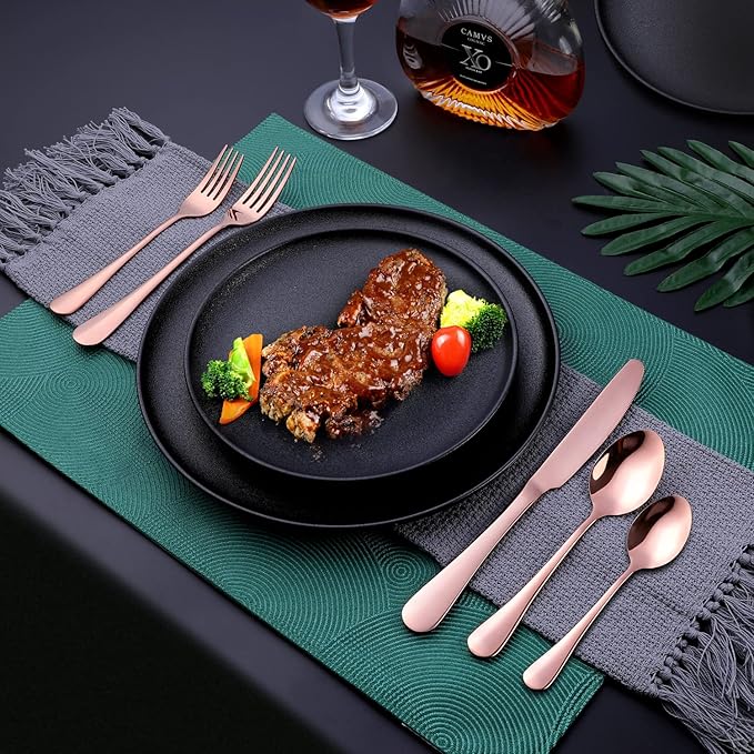 Copper/Rose Gold Silverware Set, OGORI 40-Piece Stainless Steel Flatware Set, Kitchen Utensil Set Service for 8, Mirror Polished Tableware Cutlery Set for Home and Restaurant, Dishwasher Safe-Ruum Studio Home