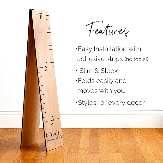 Wooden Growth Chart – Kids Height Chart, Wall Measurement for Kids, Height Chart for Wall, Growth Ruler for Children – Our Growing Family, Natural (63"x6.7")-Ruum Studio Home